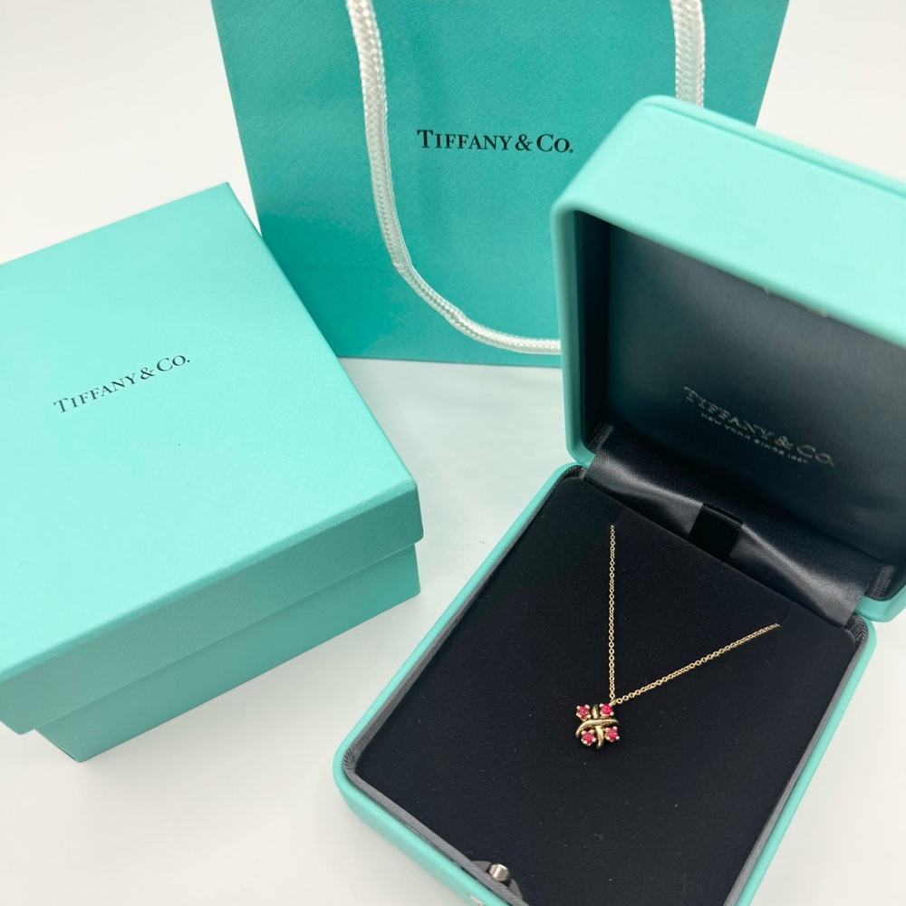 NEW tiffany co yellow gold ruby schlumberger lynn necklace pendant